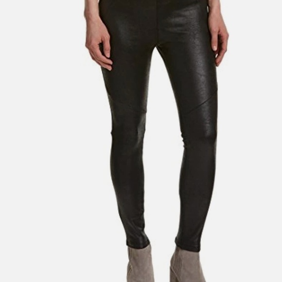 NWT Free People Women's Mid-Rise Faux Leather Pull On Pants Solid Black Size 2 - Picture 1 of 5